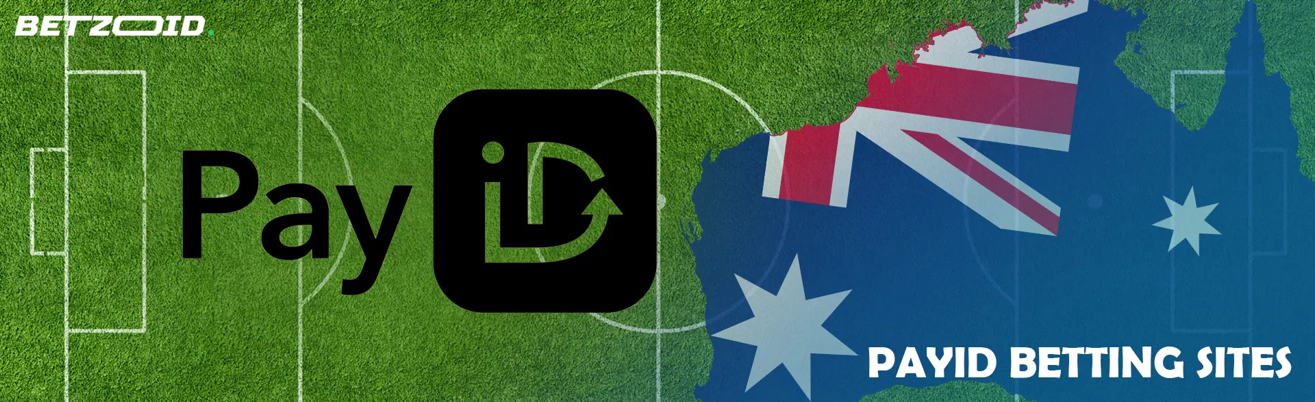 PayID logo on a football field background next to the silhouette of Australia.