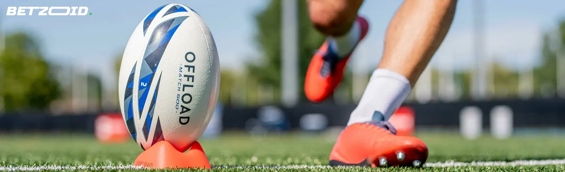 Rugby ball on the stand before kick.