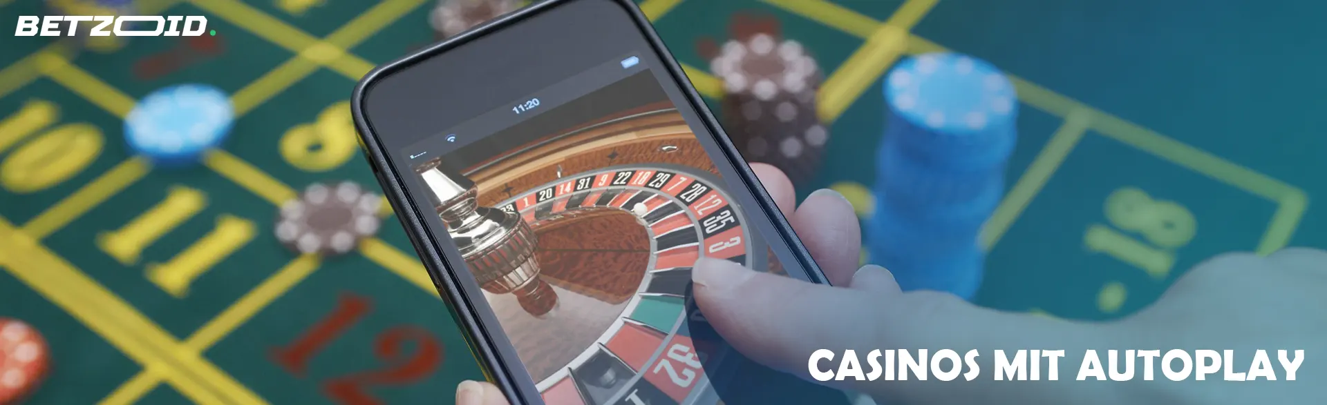 Roulette auf einem Smartphone in den Händen einer Person.