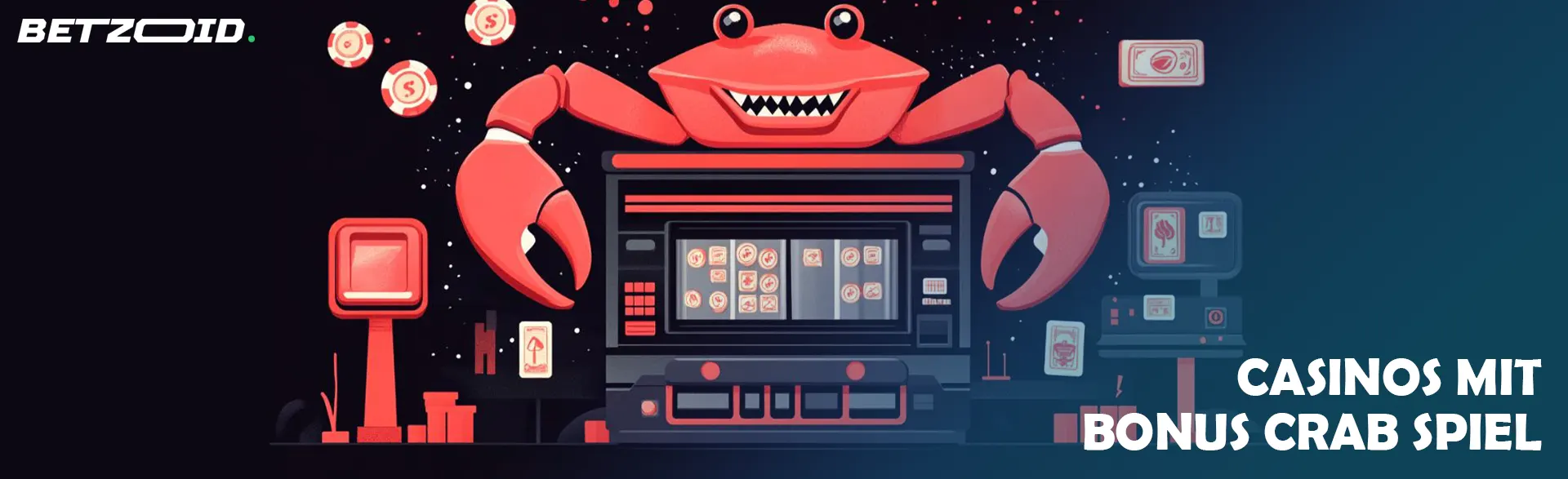 Rote Krabbe über dem Spielautomaten.