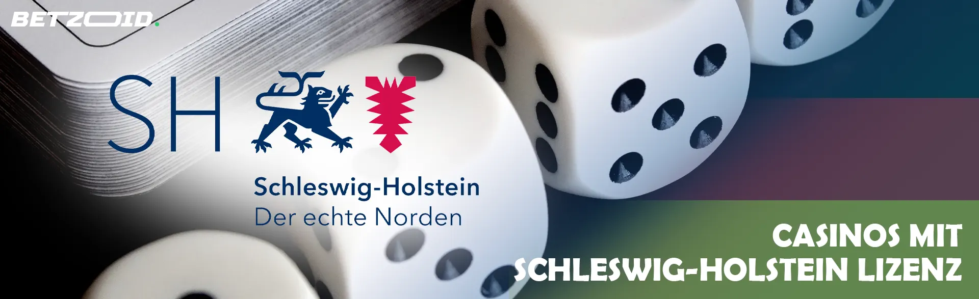 Schleswig-Holstein Lizenz-Logo vor dem Hintergrund von Würfeln und Spielkarten.
