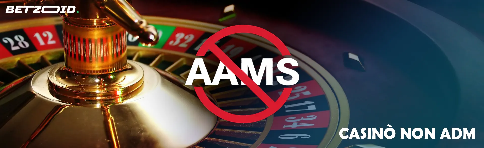 Scritta AAMS barrata sullo sfondo di una ruota della roulette.