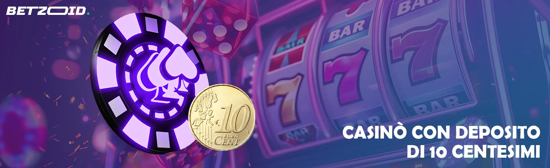 Fiche da casinò con simbolo delle carte e moneta da 10 centesimi su sfondo di slot machine.