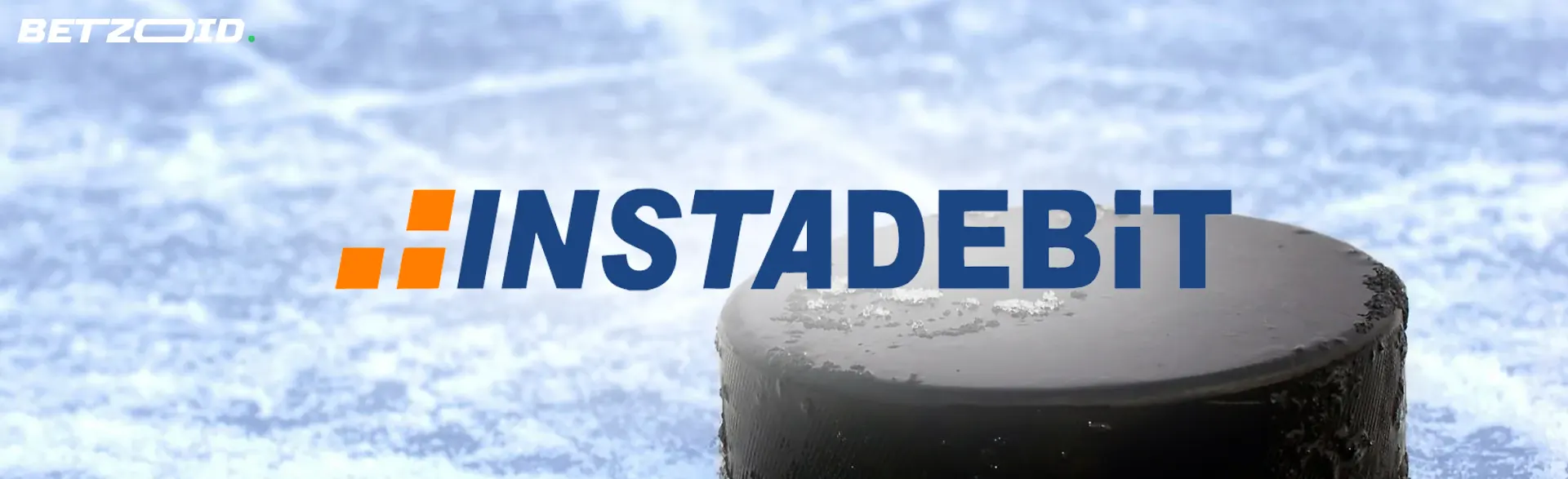 InstaDebit logo on the background of a hockey puck on ice.