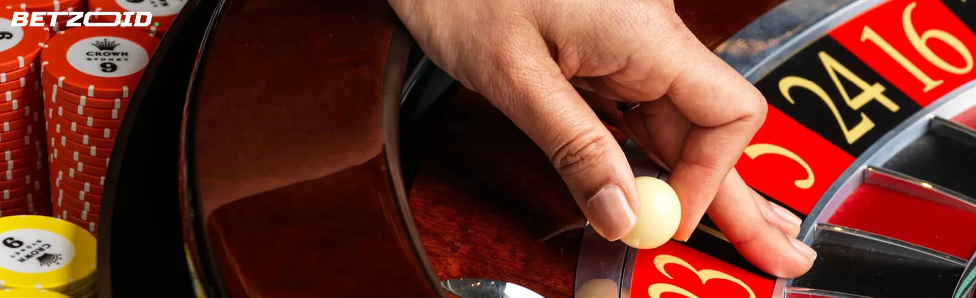 The player puts the ball on the roulette wheel.