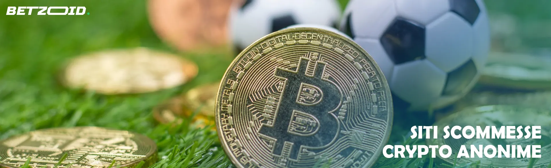 Una moneta Bitcoin accanto a un pallone da calcio.