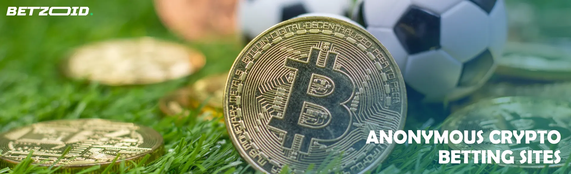 Bitcoin coins next to soccer ball.