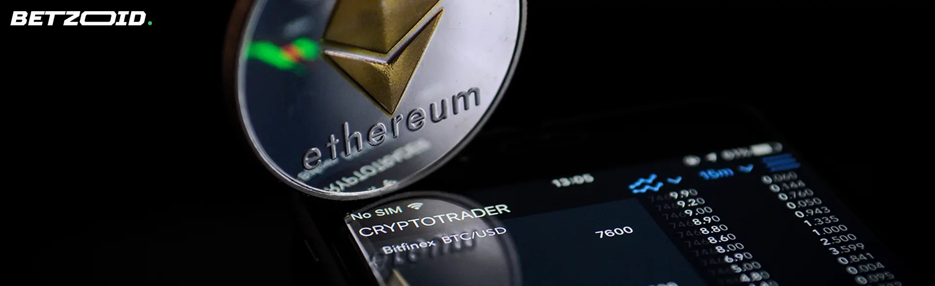 La pièce Ethereum se trouve sur l'écran du smartphone.