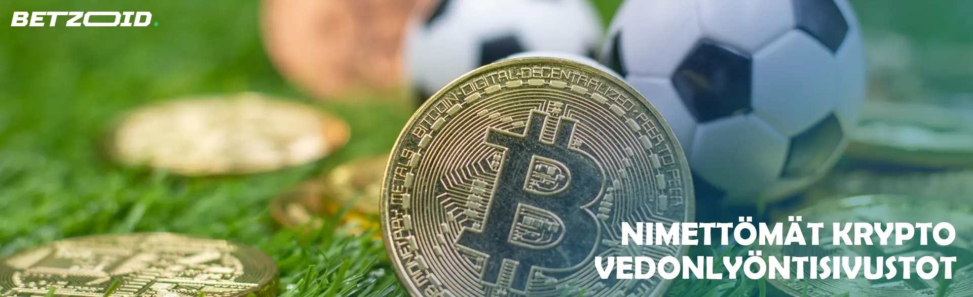 Bitcoin-kryptovaluuttakolikko jalkapallon vieressä.