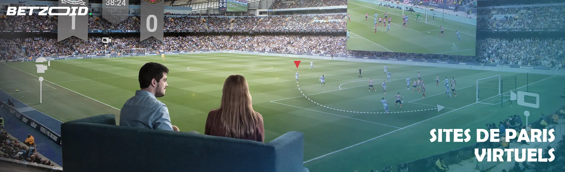 Les personnes sur le canapé regardent un match de football au stade.