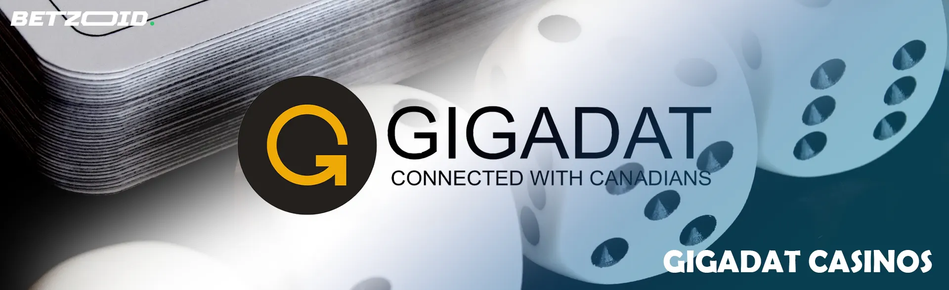 Gigadat logo against a background of playing cards and dice.