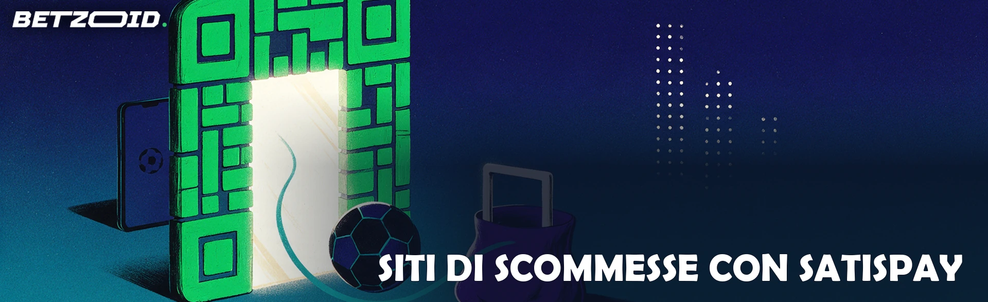 Illustrazione di un arco formato da blocchi di codice con un pallone che lo attraversa e finisce in un portafoglio a forma di porta
