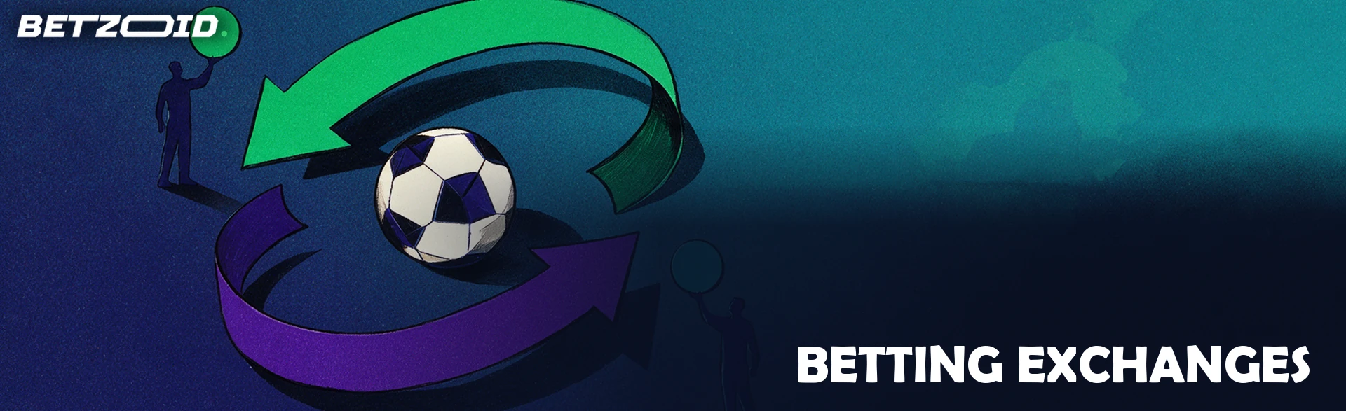Illustration of two people on opposite sides of a circular loop of green and purple arrows surrounding a football.