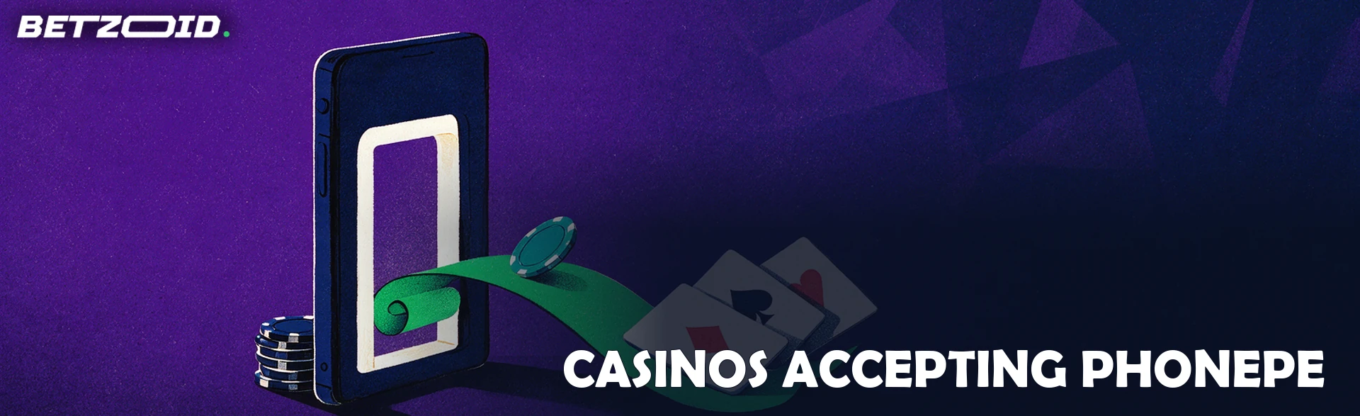 Illustration of a smartphone shaped like an archway with casino chips and playing cards moving out through it.