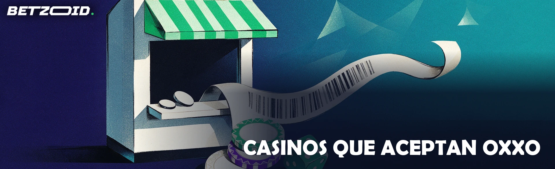 Ilustración de un pequeño local de tienda cuyo comprobante impreso se enrolla hacia arriba y se convierte en fichas de casino apiladas.