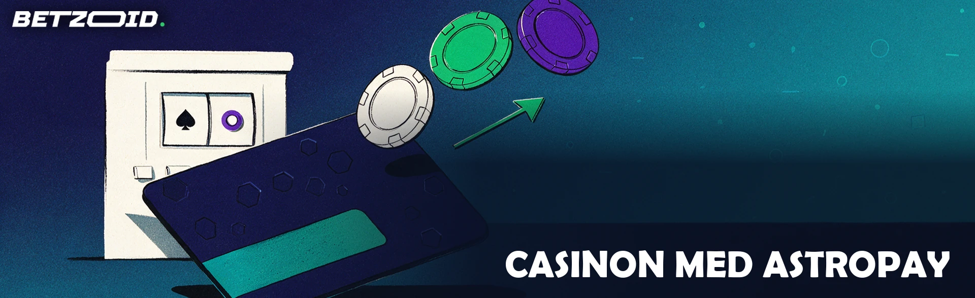 Illustration av ett stort förbetalt värdekort som lutar som en ramp där spelmarker rullar upp mot en förenklad spelautomat.