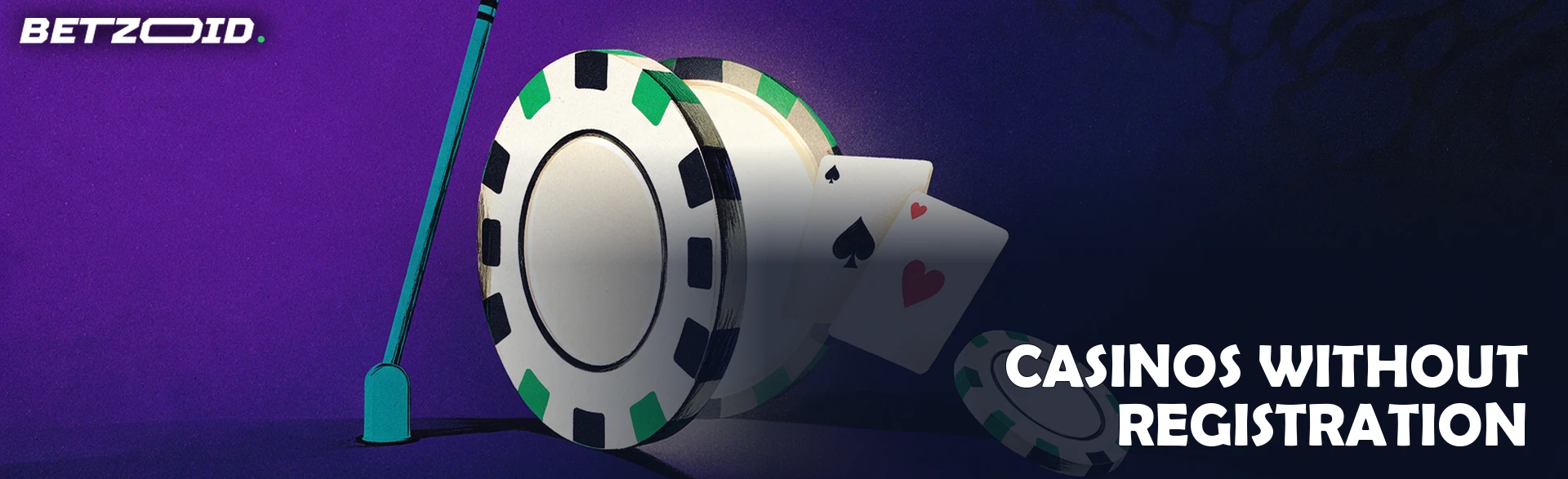 Illustration of a large casino chip opening like a door with playing cards passing a raised barrier arm.