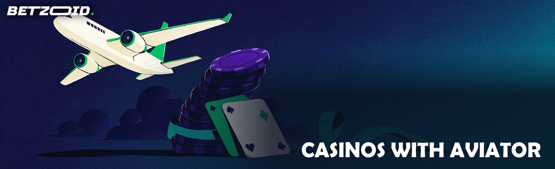 Illustration of a large aeroplane lifting off a curling ribbon that rises from a stack of casino chips and cards.