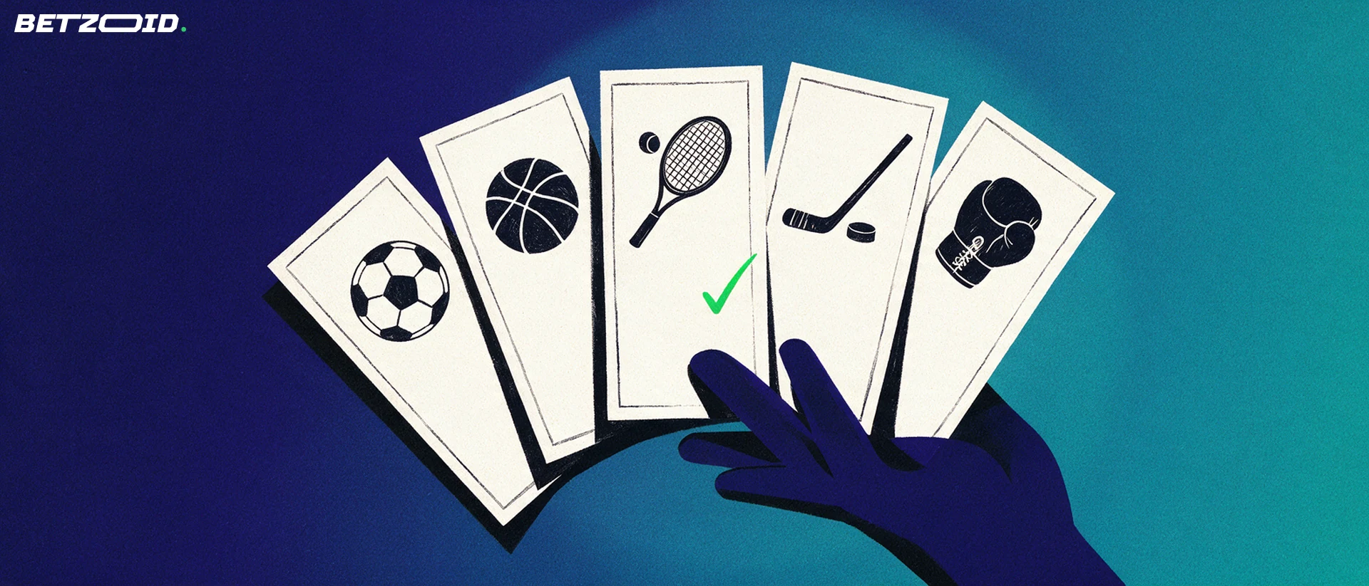 Illusztráció: legyezőszerűen kiterített fogadószelvények, mindegyiken egy-egy sportág jelképe, zöld pipával