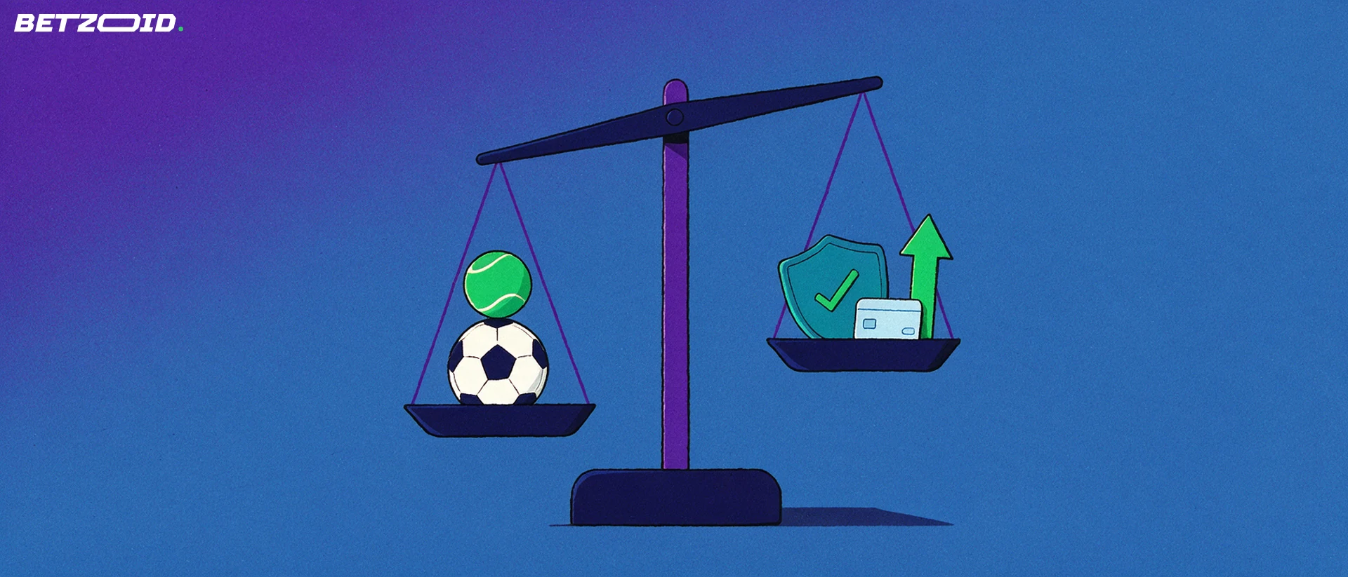 Illusztráció: mérleg egyik serpenyőjében sportlabdák, a másikban pipás védőpajzs és bankkártya-forma.