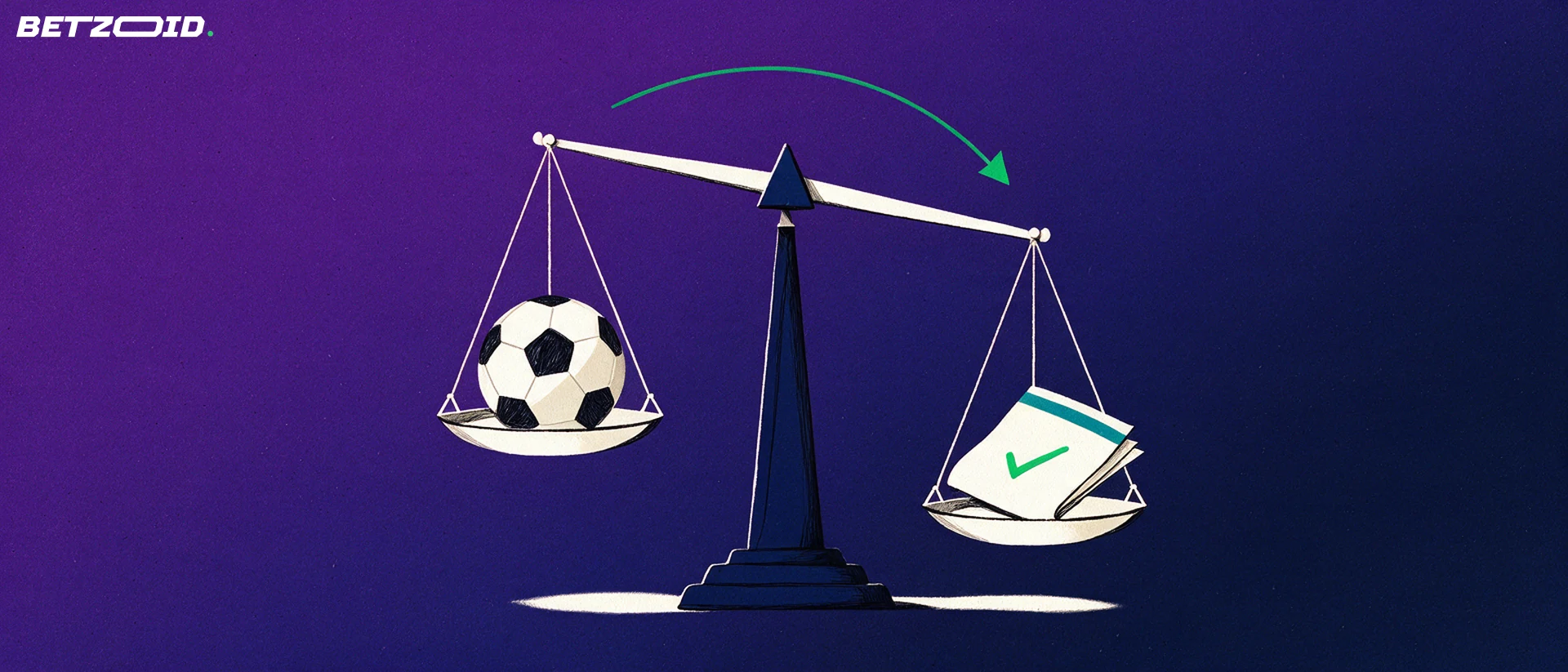 Illusztráció: mérleg egyik tányérján futballlabda, a másikon összehajtott fogadószelvény, a mérleg a szelvény felé billen.