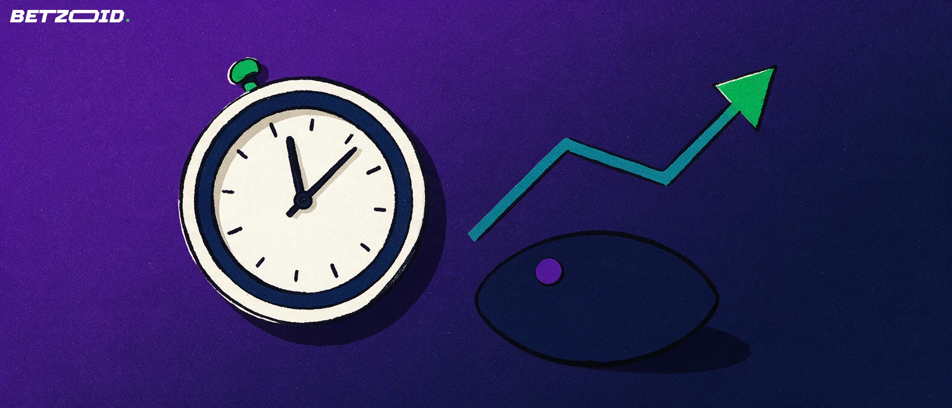Illustration of a large stopwatch beside a rising teal line ending in an arrow, with a rugby ball silhouette below.