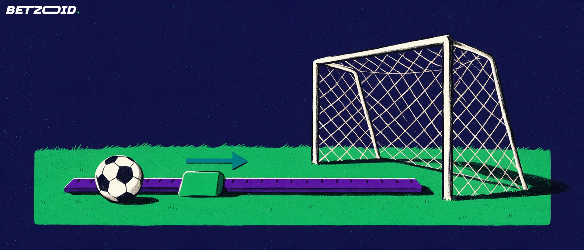 Illustration of a football goal beside a sliding marker on a notched track, with a ball and an arrow showing the marker moved off centre.