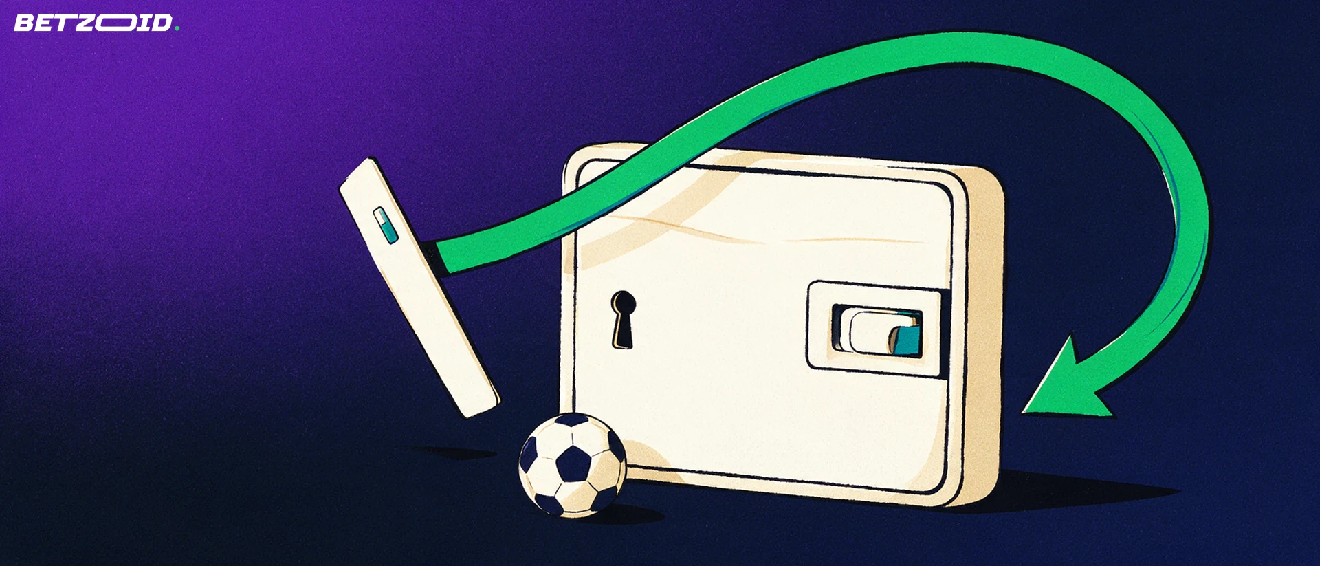 Illustration of a bank card sliding into a wallet-safe with a looping arrow showing deposits and withdrawals