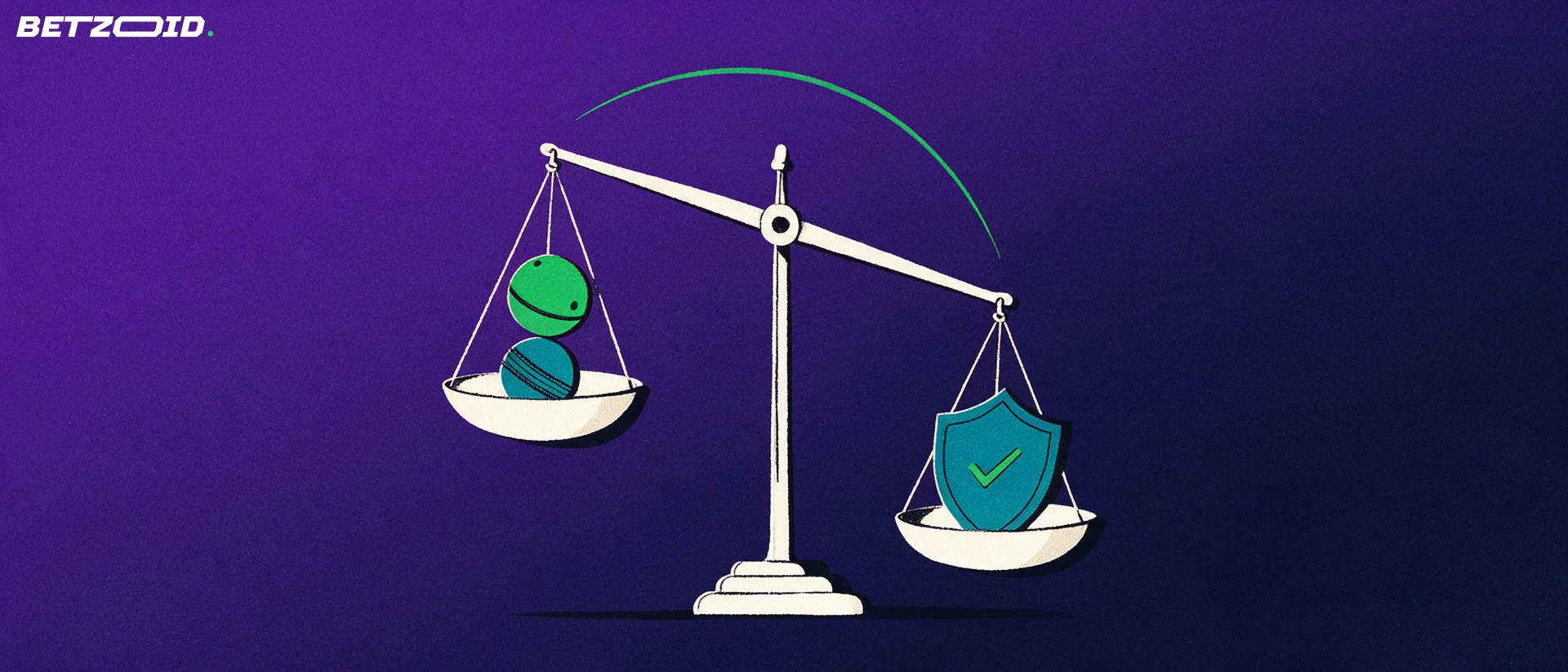 Illustration of a balance scale weighing stacked sport balls against a shield with a green tick.