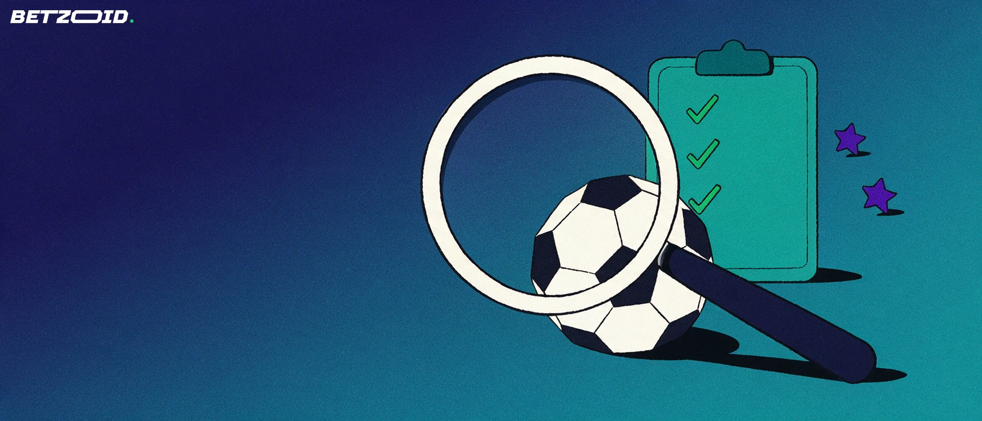 Illustration of a magnifying glass inspecting a football beside a clipboard marked with green checkmarks.