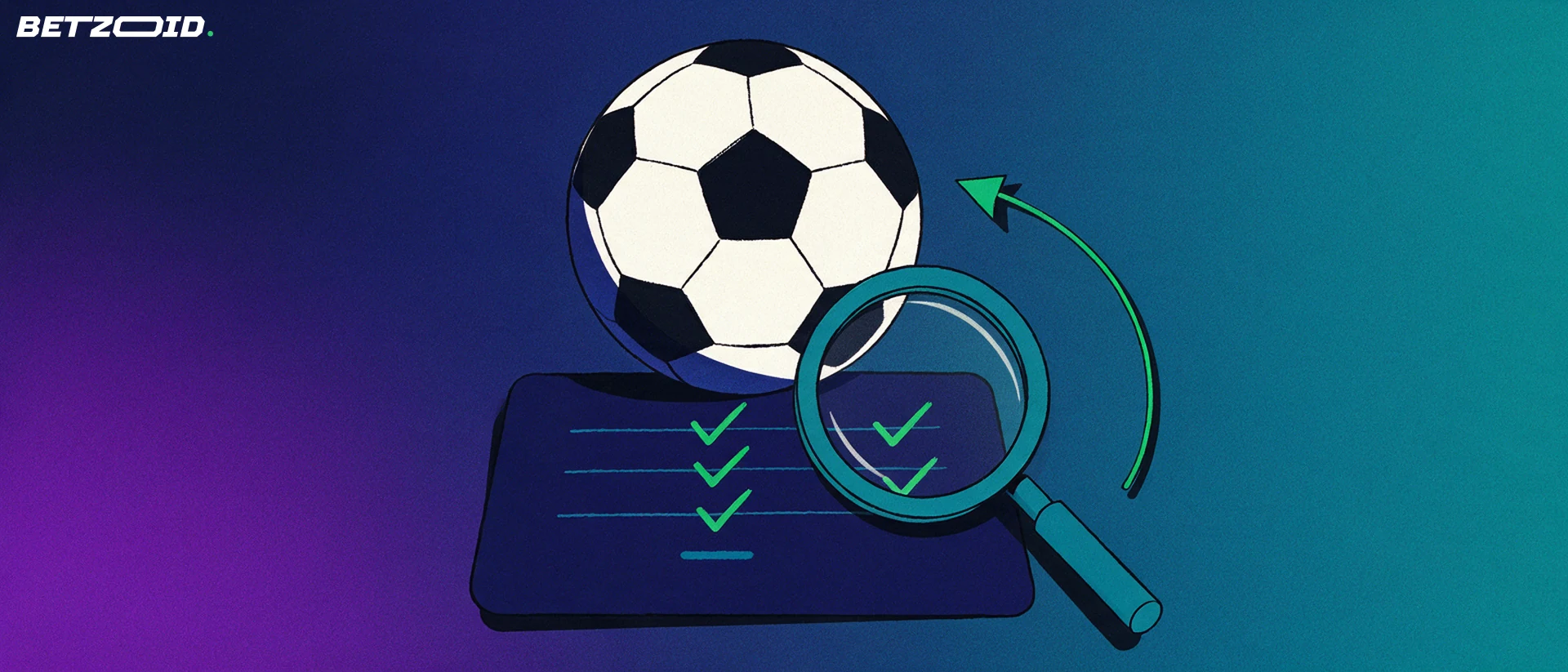 Illustration of a magnifying glass inspecting a football on a checklist card with tick marks