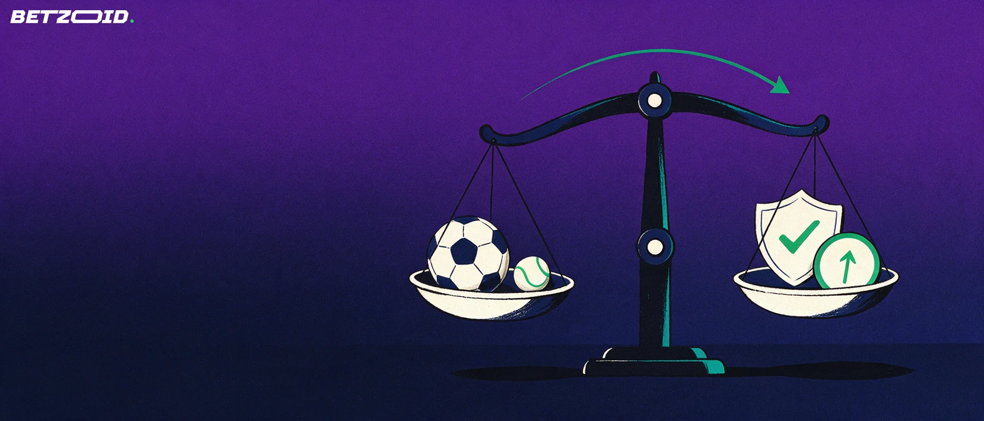 Ilustración de una balanza que compara un balón de fútbol y una pelota de tenis con un escudo con visto bueno y un disco con flecha hacia arriba.