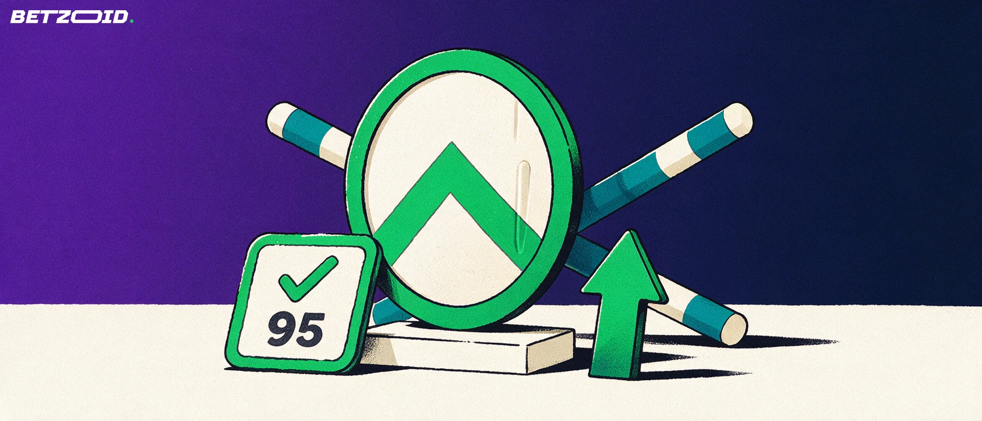 Ilustración de un escudo de guerrero sobre un pedestal con un sello de aprobación con marca de verificación y una flecha ascendente.