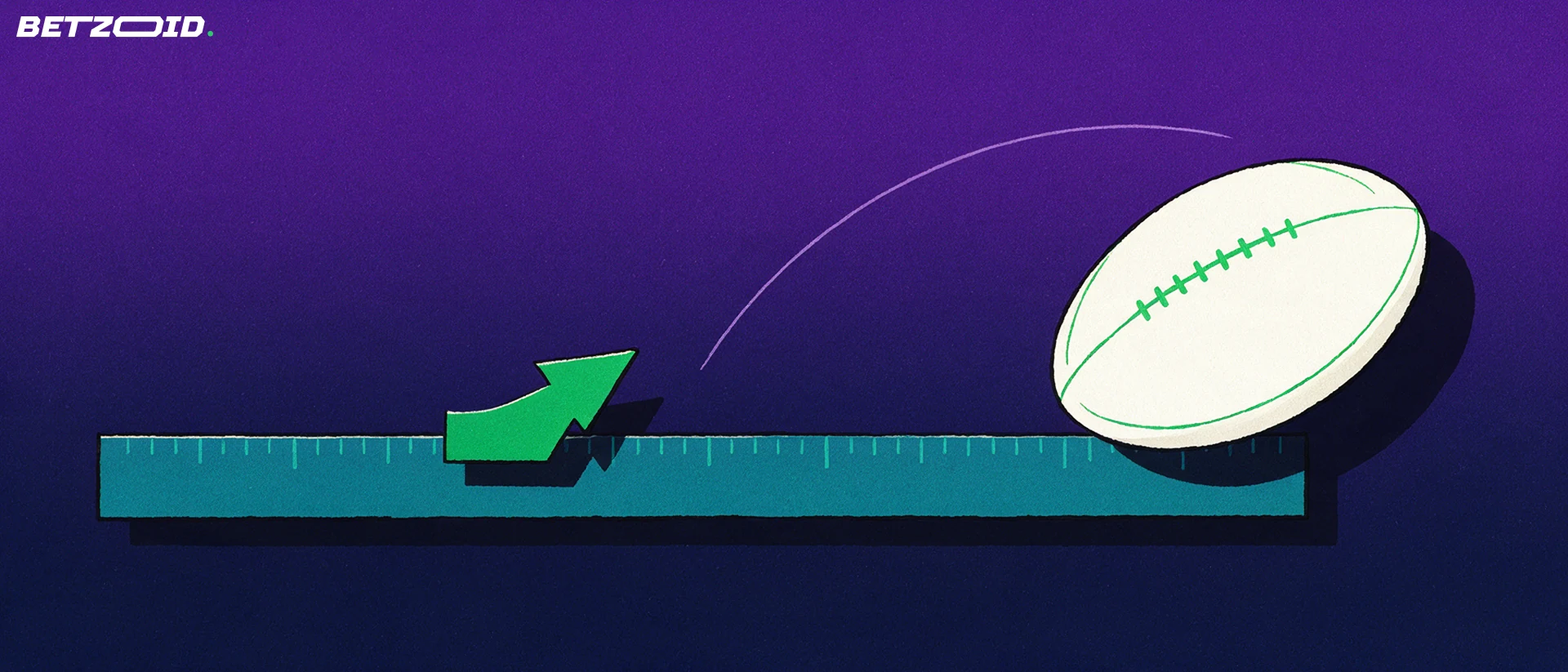 Illustration of an oval football balanced on a measuring rail with an arrow slider showing a rising margin scale