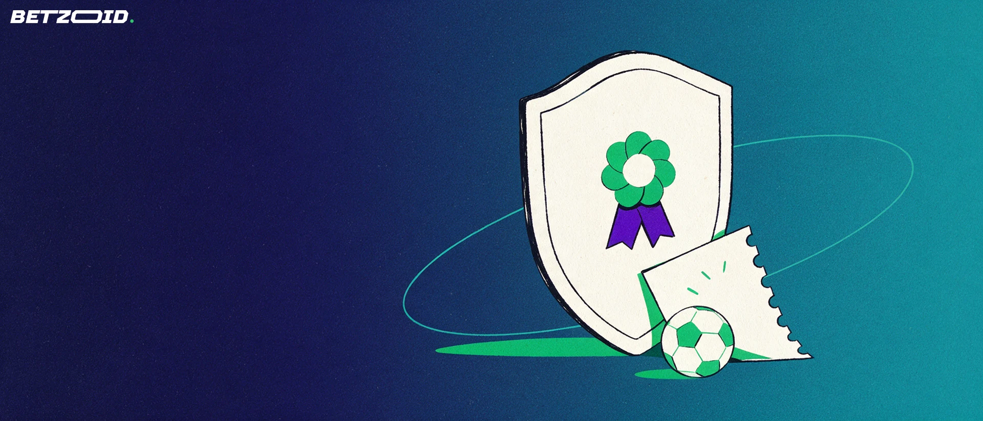 Illustration of a shield with a wax-style seal protecting a paper betting slip and a football.