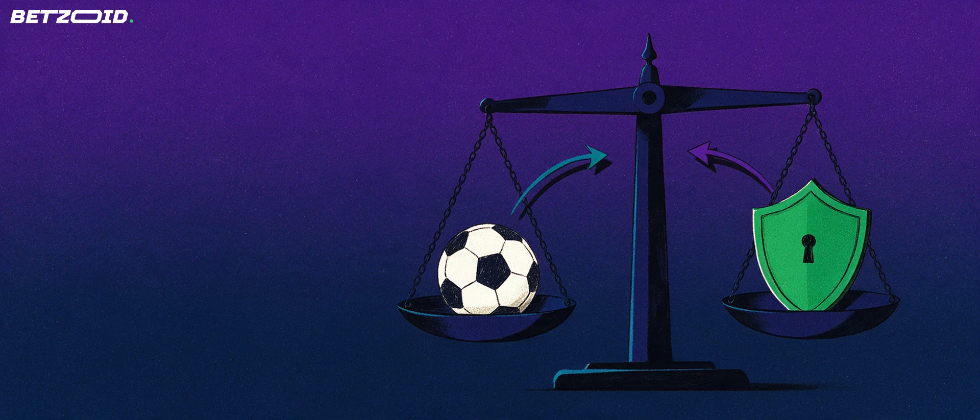 Illustrazione di una bilancia a due piatti che confronta un pallone da calcio con uno scudo dotato di lucchetto.