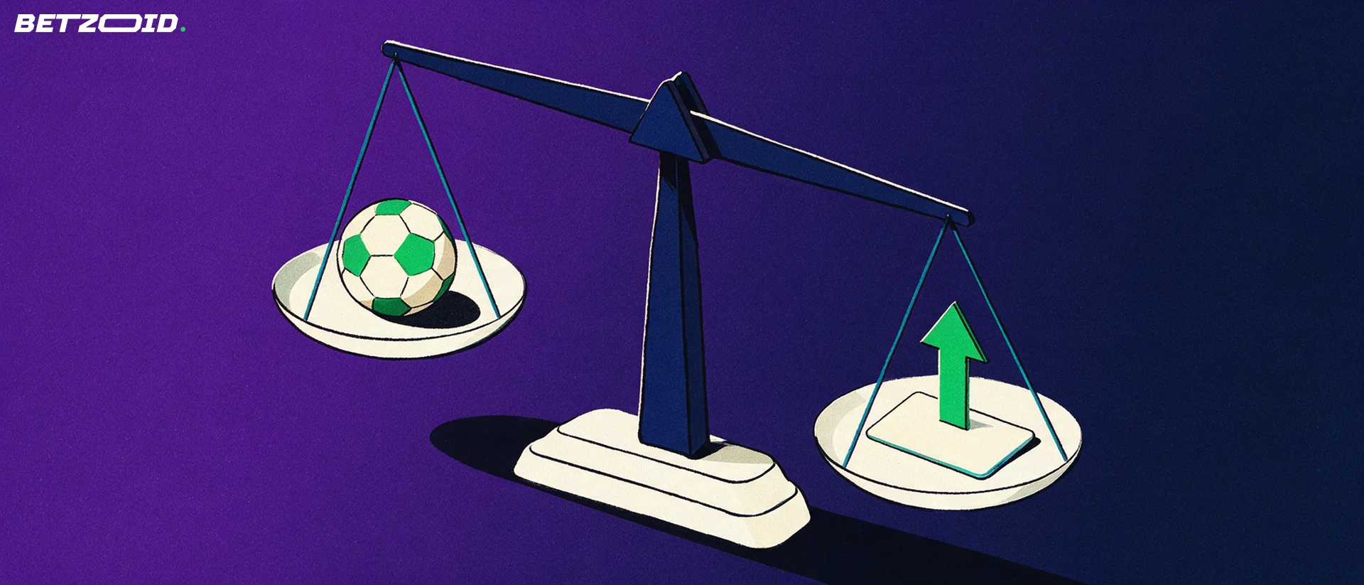 Illustration d'une balance comparant un ballon de football et une carte de paiement surmontée d'une flèche verte