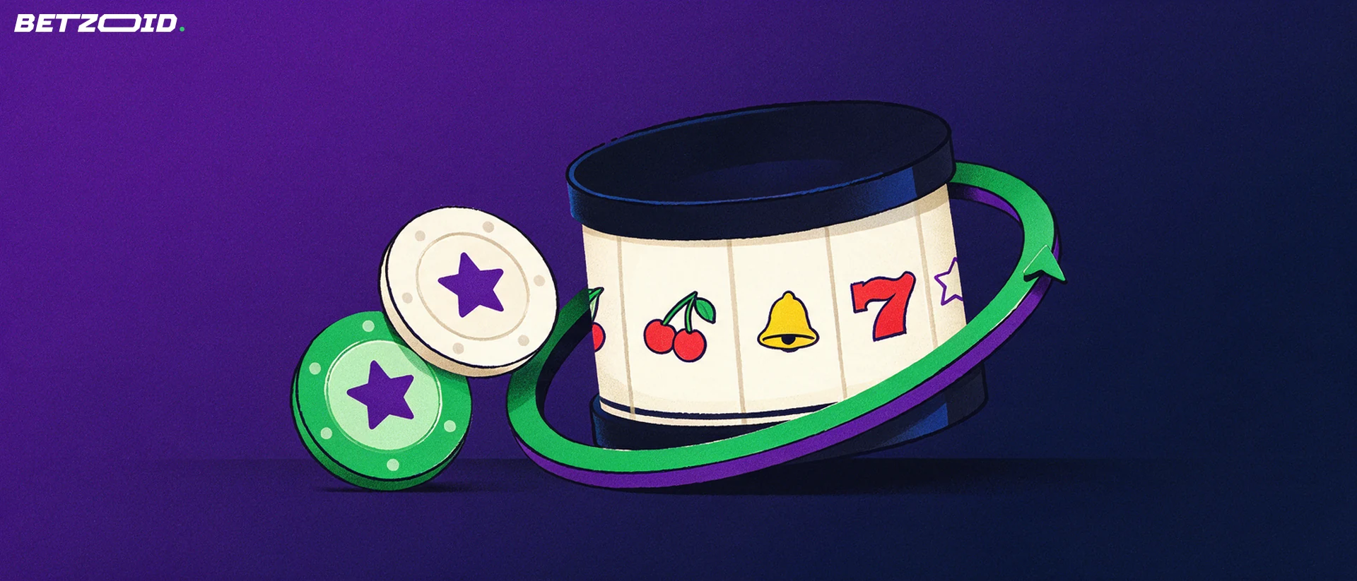 Illustration of a slot reel drum encircled by a partly filled progress ring beside two bonus tokens, representing working through wagering requirements