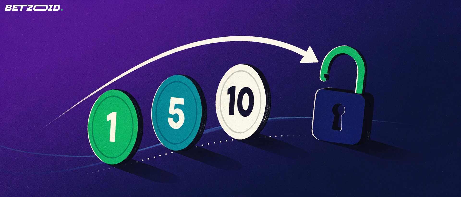 Illustration of three casino chips rising along a curved arrow that ends at an opening padlock.