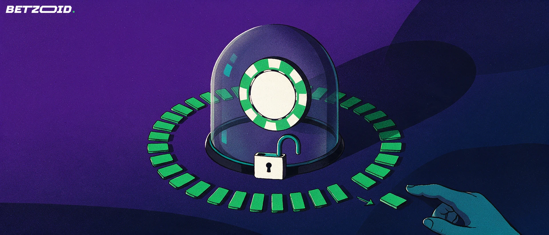 Illustration d'un jeton de casino sous un dôme avec cadenas ouvert et un anneau de progression presque complet.