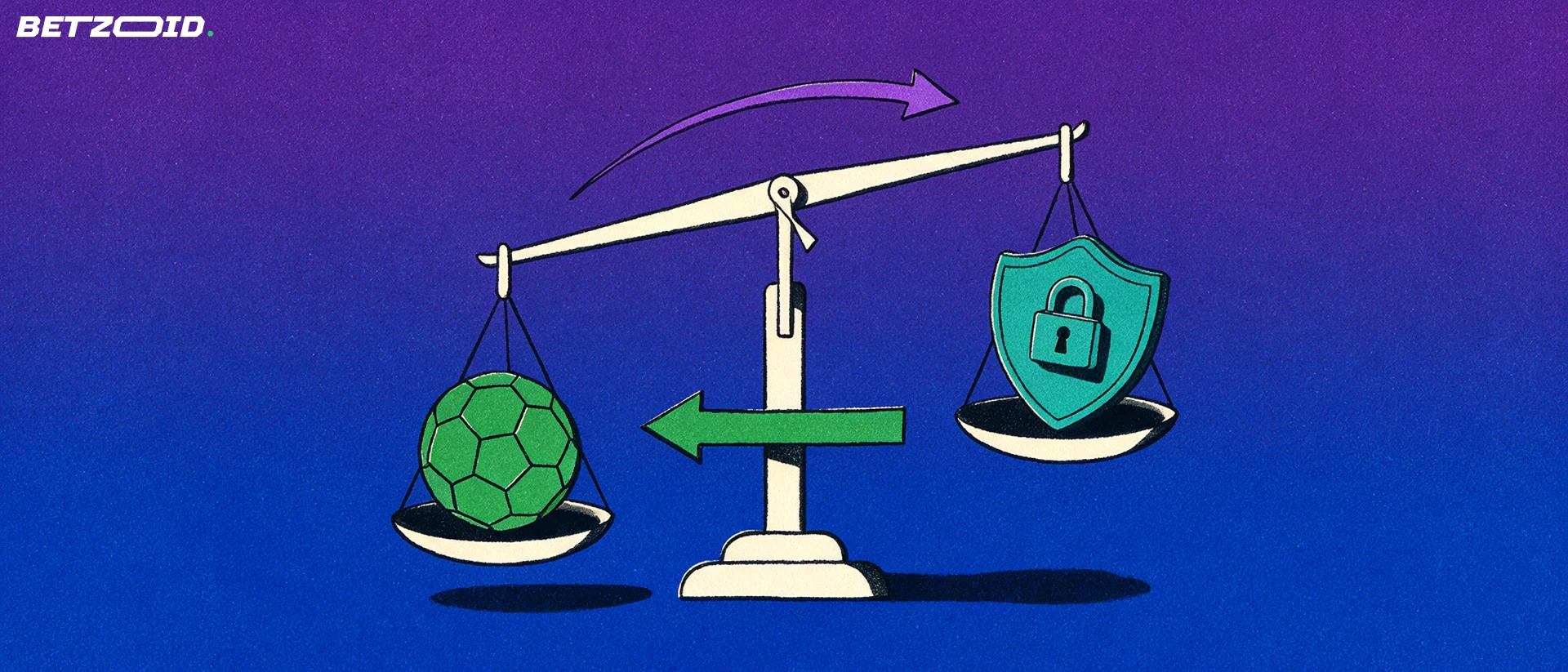Ilustração de uma balança equilibrando uma bola de futebol de um lado e um escudo com cadeado do outro