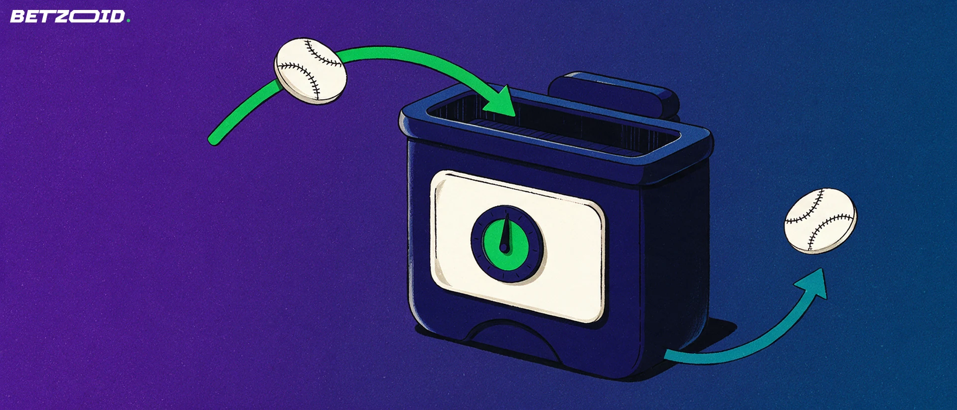 Illustration of a wallet-shaped safe with a green arrow depositing a sport token and a teal arrow withdrawing another.