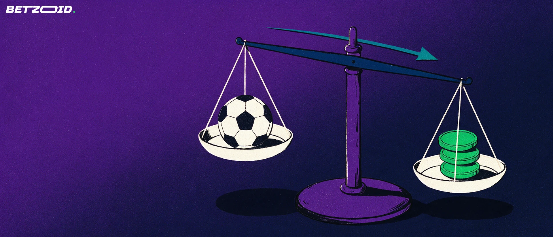Illustration of a balance scale weighing a football against a small stack of coins.