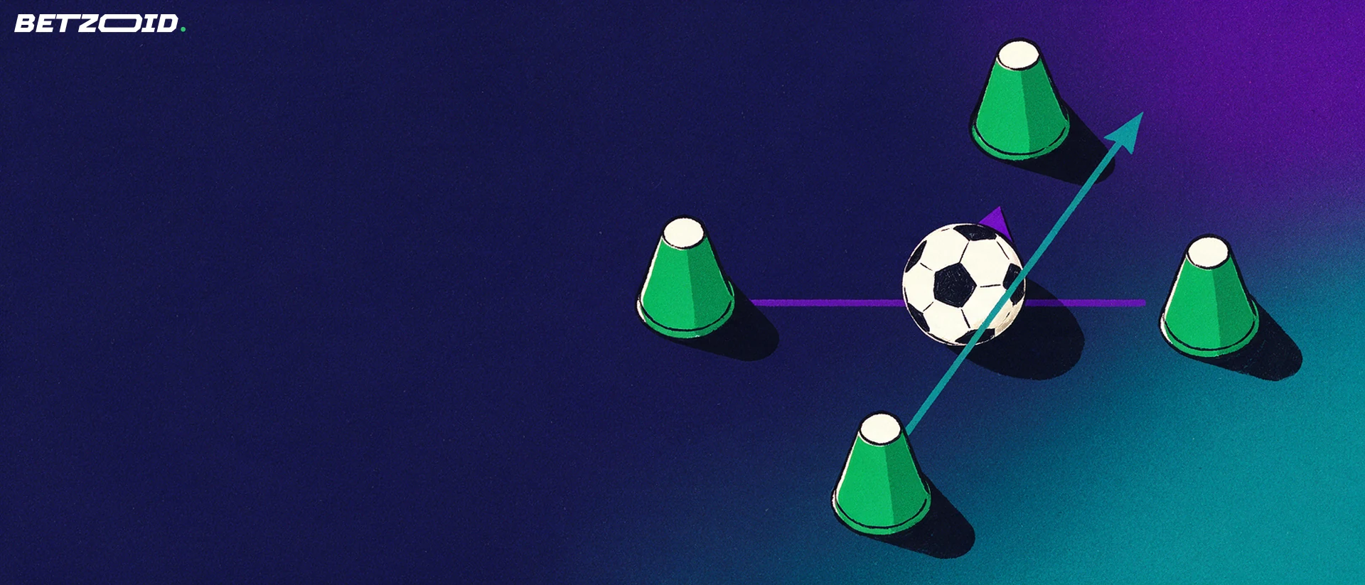 Training cones and a football show passing routes.