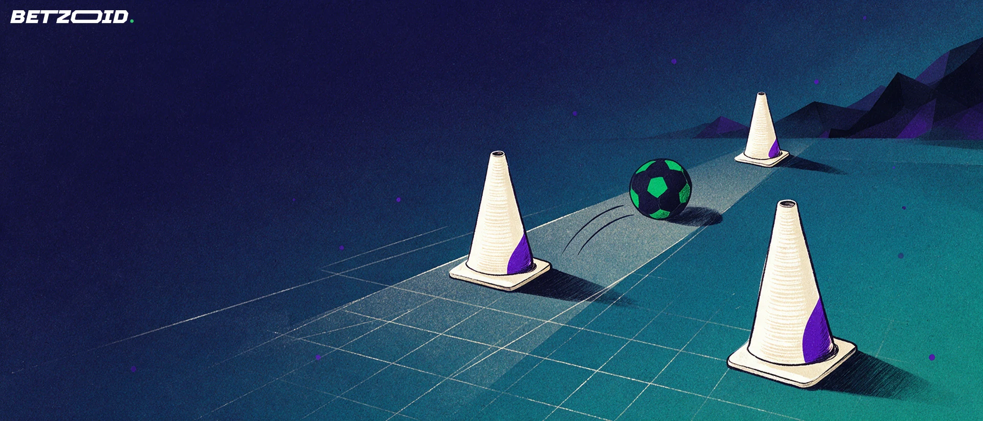 Plots et ballon avec des lignes de passe.
