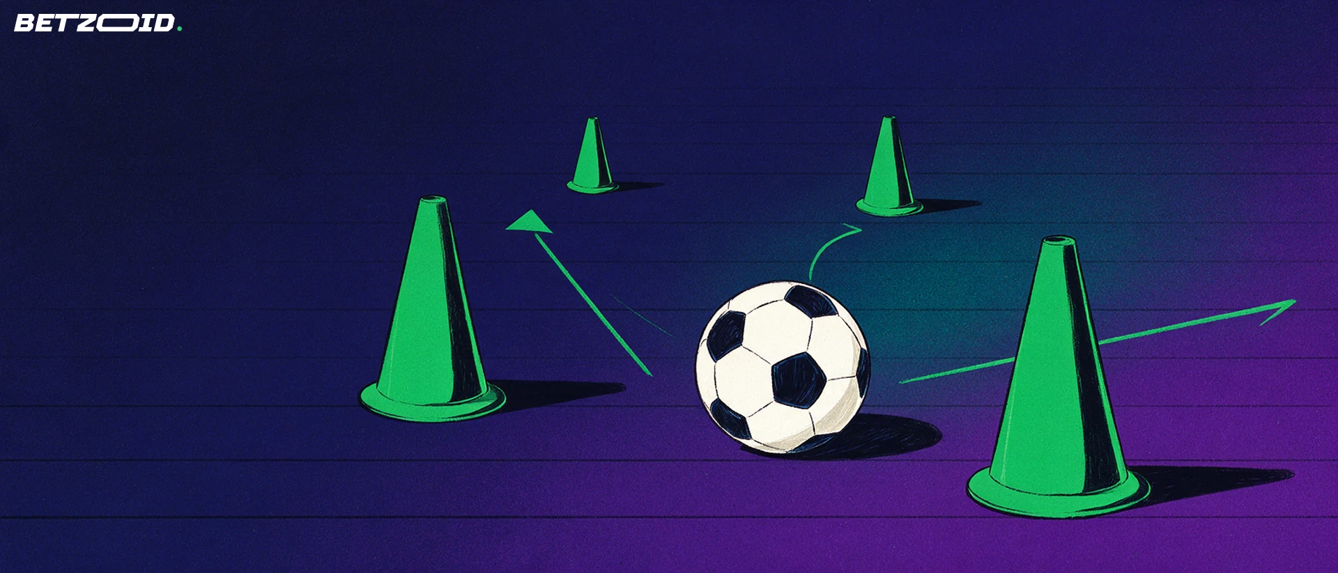 Training cones and a football show passing routes.