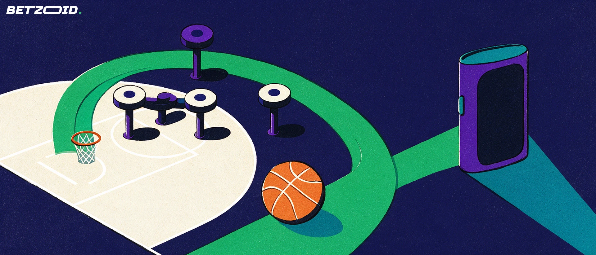Illustration of basketball court spacing and an unmarked clock representing possession time.