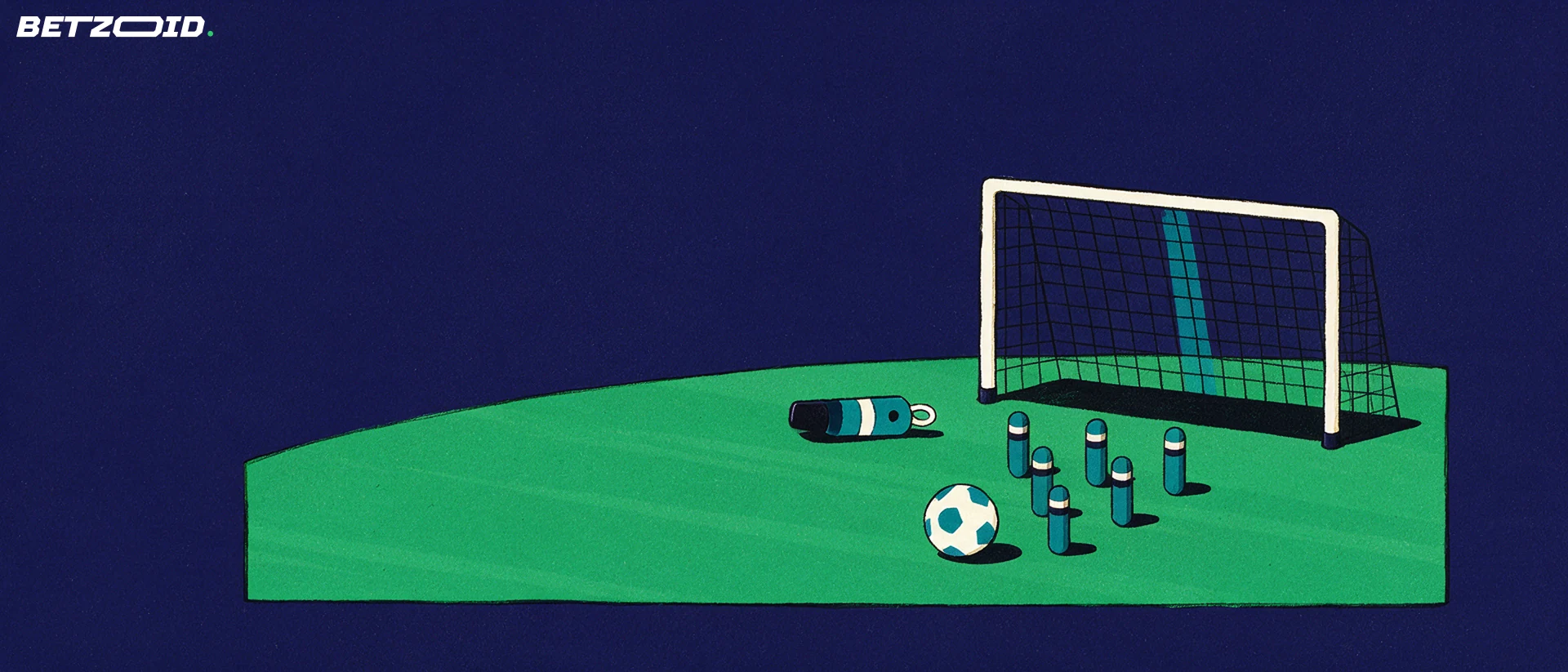 Ilustración de un campo, un balón y el análisis táctico del fútbol.