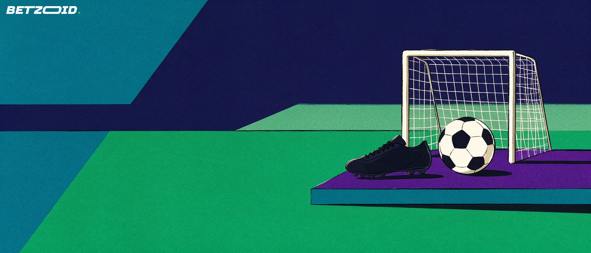 Illustration of a football pitch, ball and tactical analysis.