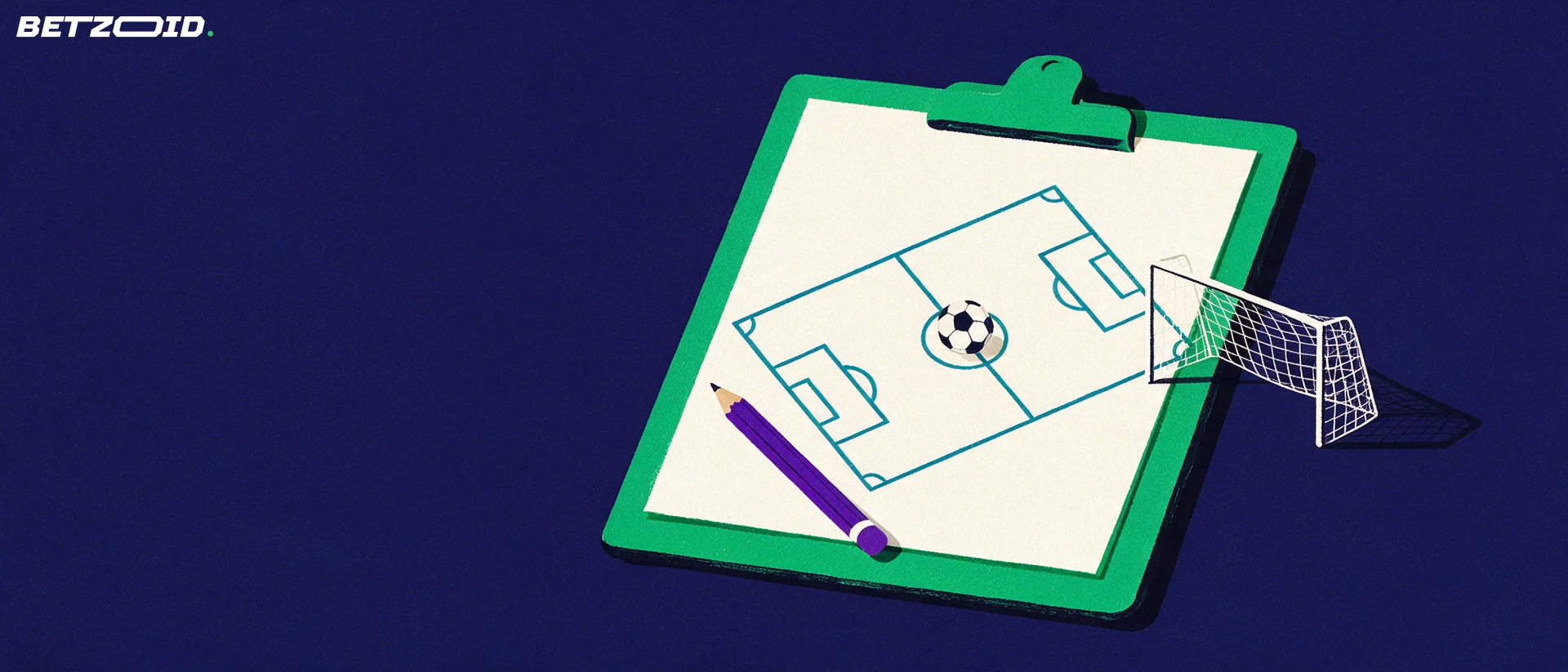 Illustration d’un terrain, d’un ballon et de l’analyse tactique au football.